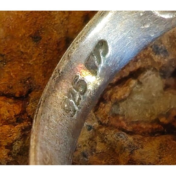 VTG CW Sterling Silver Oval Turquoise Ring Size 7 Rope Detail Split Shank Read - Picture 5 of 8